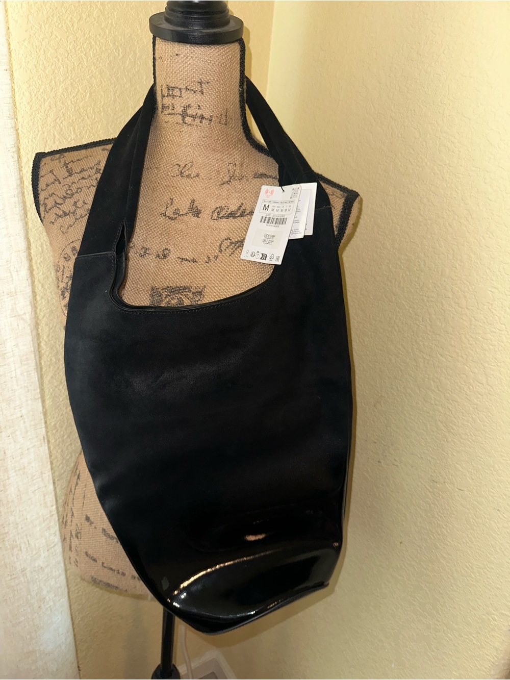 Zara Black Suede & Patent Crossbody Hobo Bag